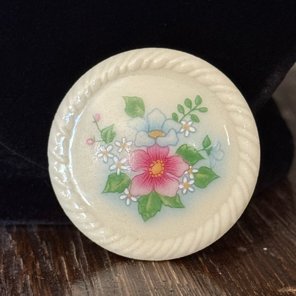 Floral Ceramic Brooch with Pink and Blue Flowers